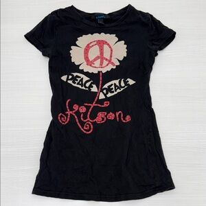 Kitson Black Tee with Red Peace Flower